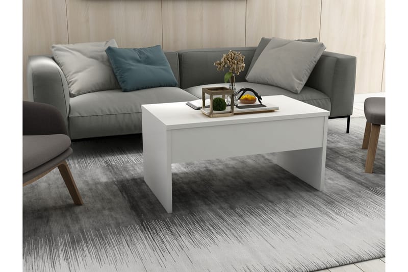 Furny Home Sofabord 90 cm Hev- og Senkbart med Oppbevaring - Hvit - Sofabord