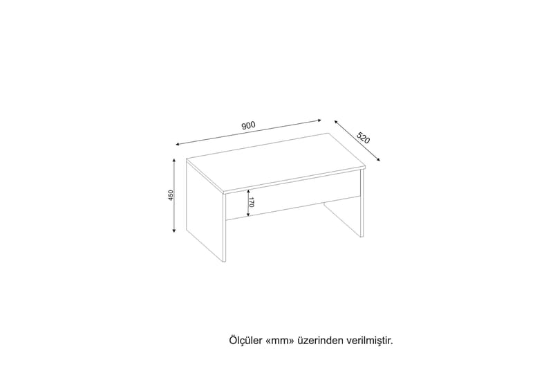 Furny Home Sofabord 90 cm Hev- og Senkbart med Oppbevaring - Hvit - Sofabord