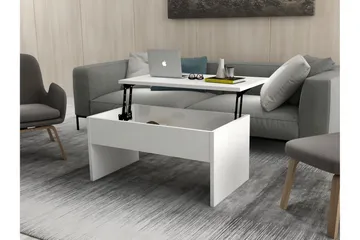 Furny Home Sofabord 90 cm Hev- og Senkbart med Oppbevaring - Hvit - Møbler - Bord - Sofabord