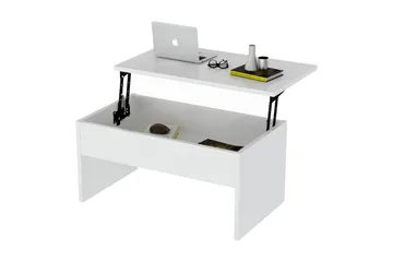 Furny Home Sofabord 90 cm Hev- og Senkbart med Oppbevaring - Hvit - Møbler - Bord - Sofabord