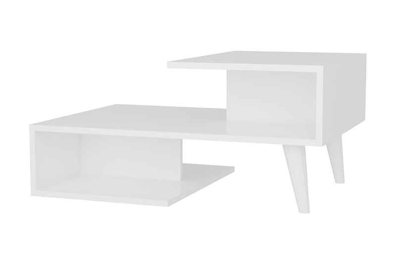 Furny Home Sofabord 90 cm med Oppbevaringshyller - Hvit - Sofabord