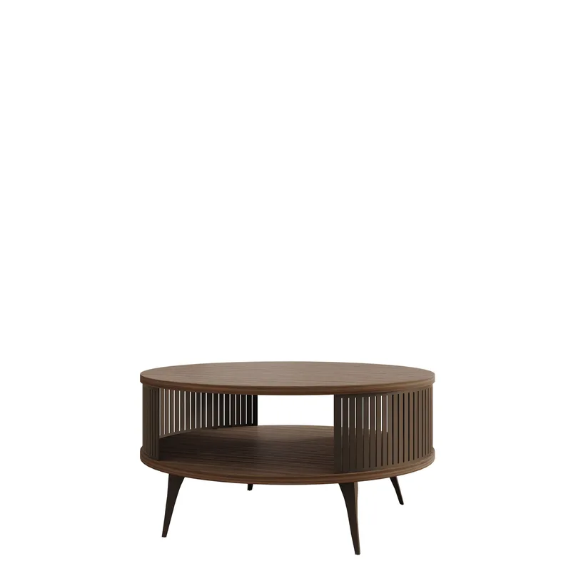 Galia 75 cm Rundt Salongbord med Oppbevaring i Tre med Metallben, Brun