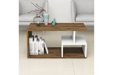 Garavelo Sofabord 90 cm med Oppbevaring Hyller - Mørkebrun/Natur/Hvit - Møbler - Bord - Sofabord