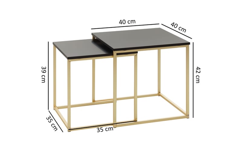 Geancarlo Settbord 48 cm 2 Bord - Svart/Gull - Møbler - Bord - Sofabord