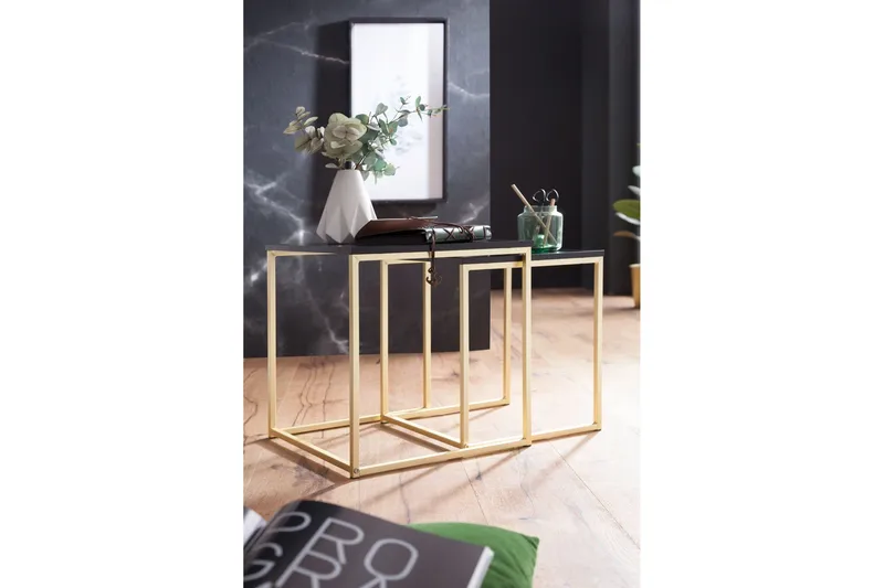 Geancarlo Settbord 48 cm 2 Bord - Svart/Gull - Møbler - Bord - Sofabord