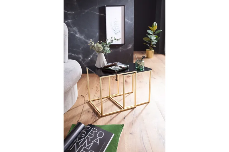 Geancarlo Settbord 48 cm 2 Bord - Svart/Gull - Møbler - Bord - Sofabord