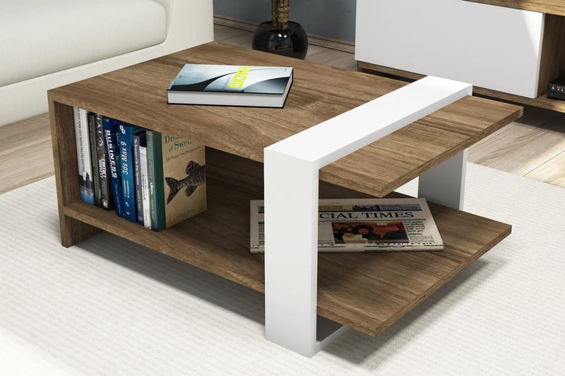 Gersby Sofabord 80 cm med Oppbevaringshylle - Hvit/Brun - Møbler - Bord - Sofabord
