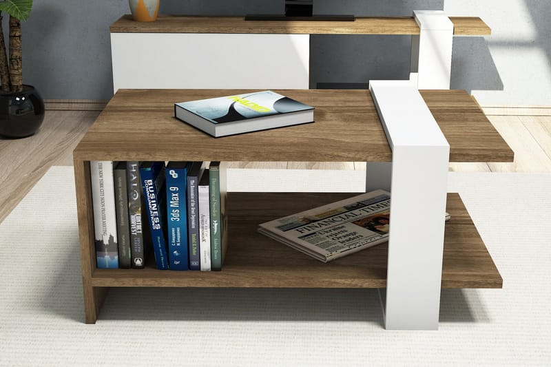 Gersby Sofabord 80 cm med Oppbevaringshylle - Hvit/Brun - Møbler - Bord - Sofabord