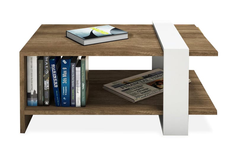 Gersby Sofabord 80 cm med Oppbevaringshylle - Hvit/Brun - Møbler - Bord - Sofabord