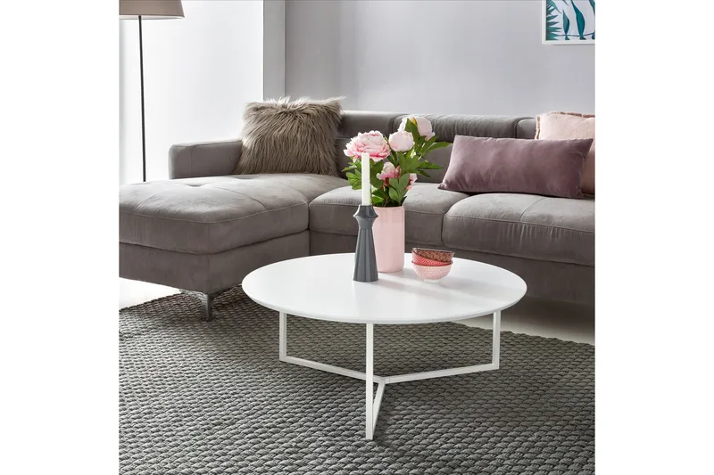 Giamanco Sofabord 80 cm Rundt - Hvit - Møbler - Bord - Sofabord