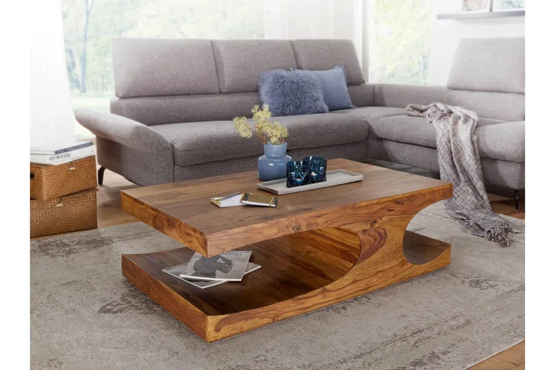 Gjerrild Sofabord 118 cm med Oppbevaring Hyller - Massivt Tre - Møbler - Bord - Sofabord