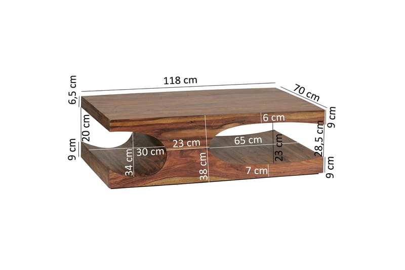 Gjerrild Sofabord 118 cm med Oppbevaring Hyller - Massivt Tre - Møbler - Bord - Sofabord