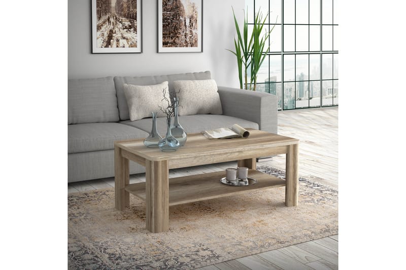 Gomon Sofabord 110 cm med Oppbevaringshylle - Brun - Sofabord