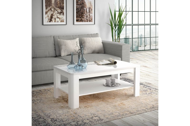 Gowhole Sofabord 110 cm med Oppbevaringshylle - Hvit - Møbler - Bord - Sofabord