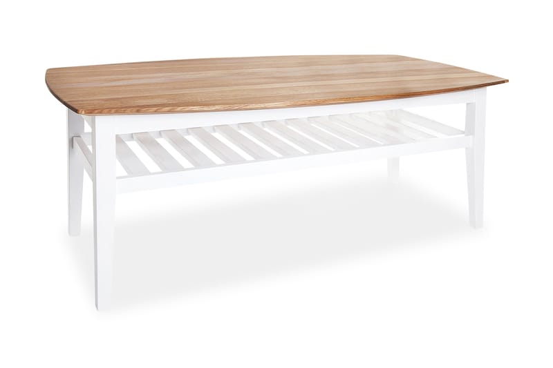 Grenå Sofabord 130 cm Ovalt med Oppbevaringshylle - Eik/Hvit - Sofabord med oppbevaring - Sofabord