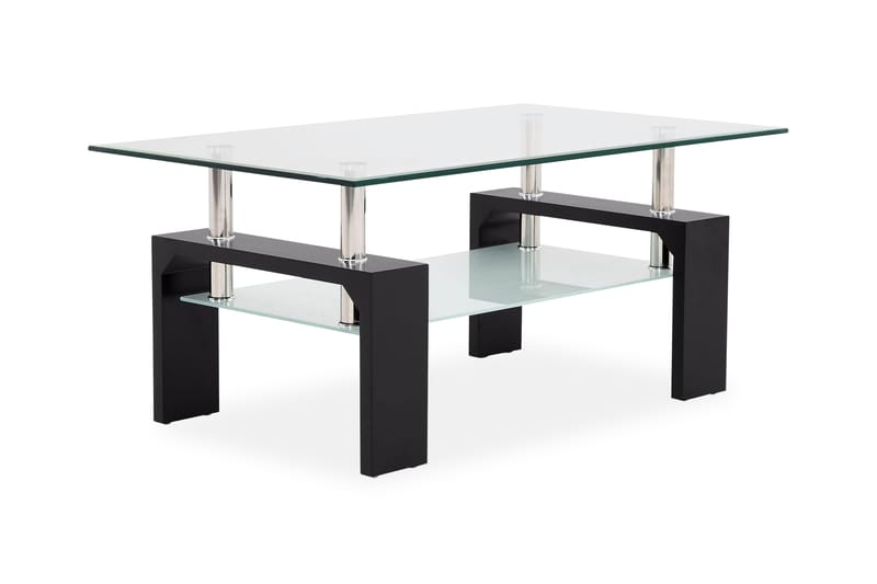 Gylle Sofabord 100 cm med Oppbevaringshylle - Glass/Svart/Krom - Sofabord med oppbevaring - Sofabord