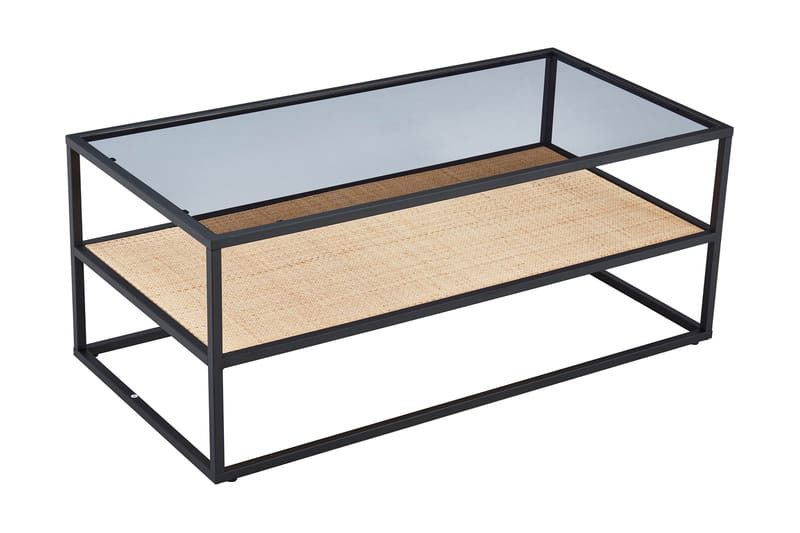 Hacksta Sofabord 120 cm med Oppbevaring Hylle - Glass/Rotting/Svart - Sofabord
