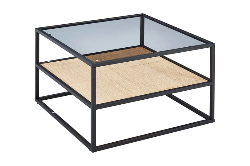 Hacksta Sofabord 75 cm med Oppbevaringshylle - Glass/Rotting/Svart - Møbler - Bord - Sofabord