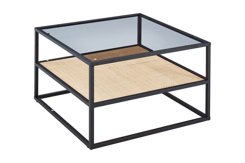 Hacksta Sofabord 75 cm med Oppbevaringshylle - Glass/Rotting/Svart - Sofabord