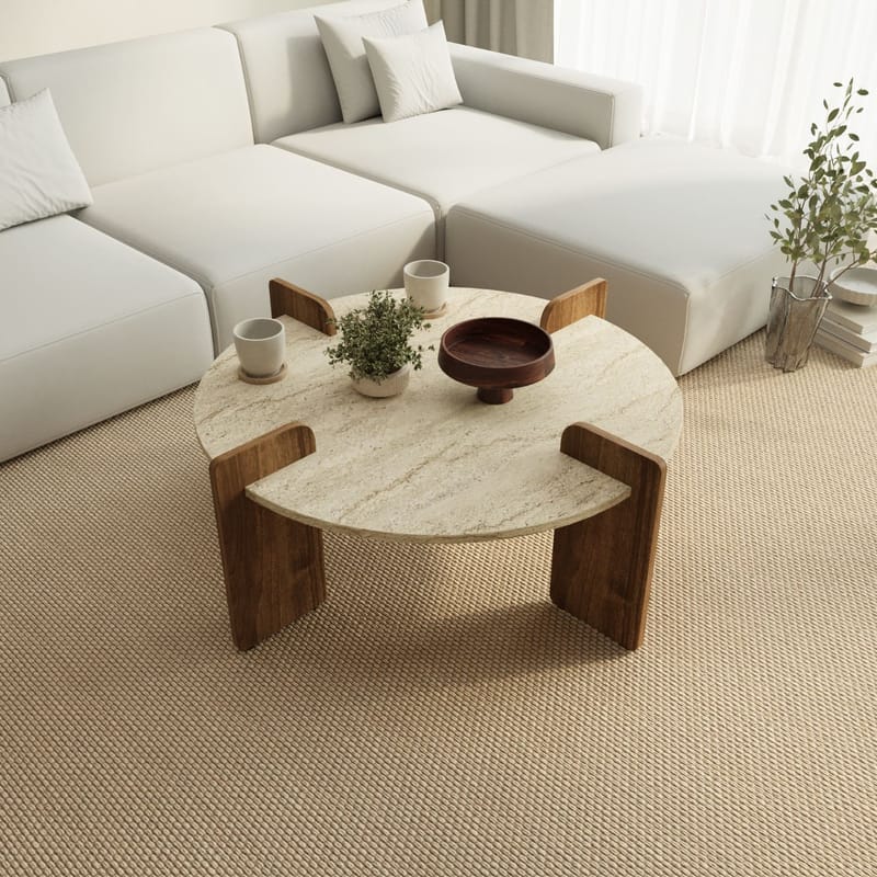 Sofabord Hanah Home Avoure (90 x 35 x 90 cm) Travertine Walnut - Travertin og valnøtt - Møbler - Bord - Sofabord