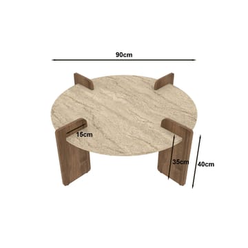 Sofabord Hanah Home Avoure (90 x 35 x 90 cm) Travertine Walnut - Travertin og valnøtt - Møbler - Bord - Sofabord