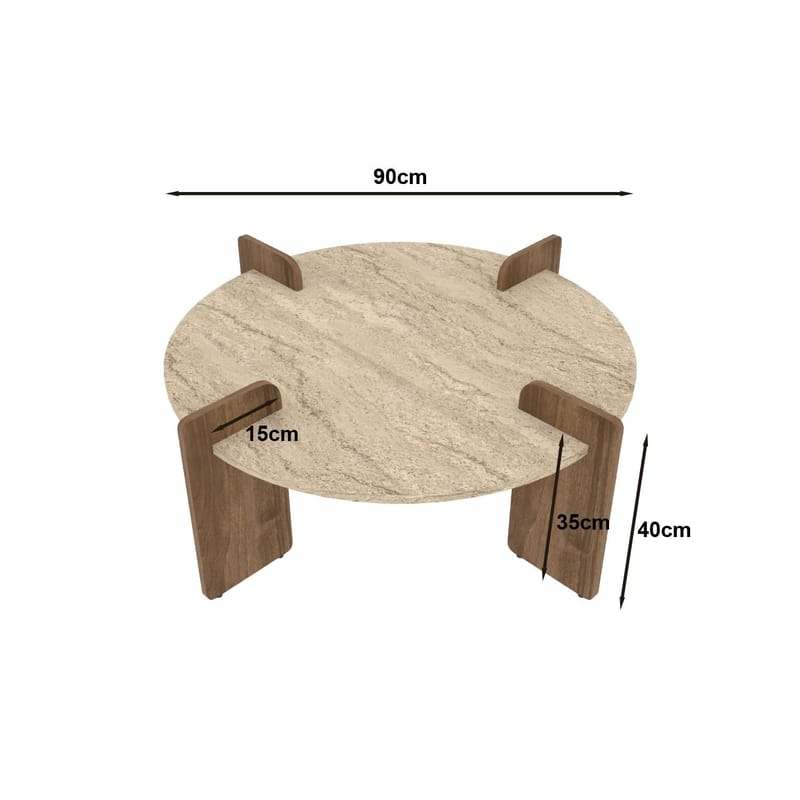 Sofabord Hanah Home Avoure (90 x 35 x 90 cm) Travertine Walnut - Travertin og valnøtt - Møbler - Bord - Sofabord