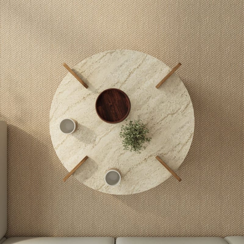 Sofabord Hanah Home Avoure (90 x 35 x 90 cm) Travertine Walnut - Travertin og valnøtt - Møbler - Bord - Sofabord