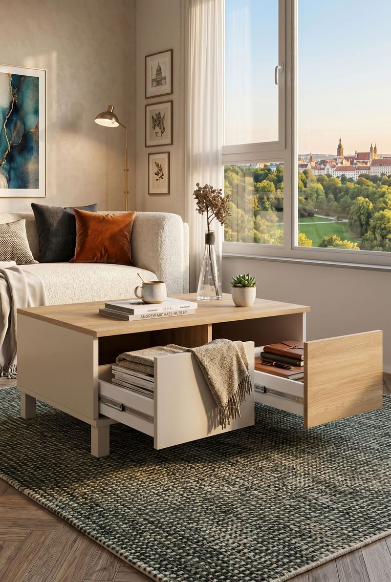 Sofabord Hanah Home Mood (90 x 40 x 60 cm) Sand Oak - Sand og eik - Møbler - Bord - Sofabord