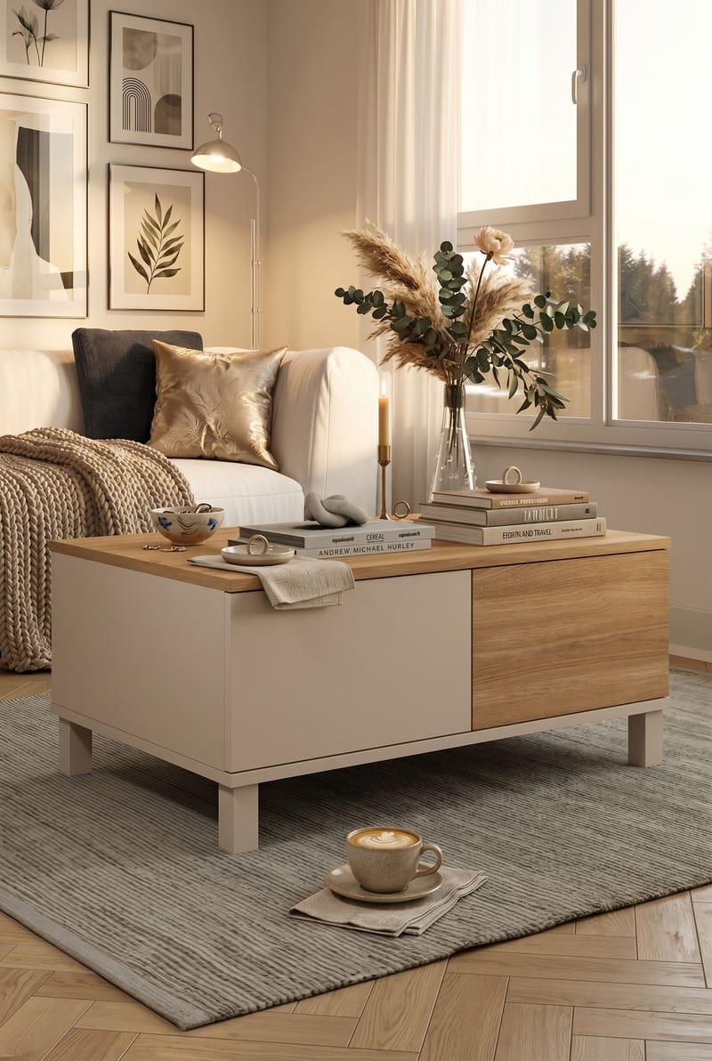 Sofabord Hanah Home Mood (90 x 40 x 60 cm) Sand Oak - Sand og eik - Møbler - Bord - Sofabord