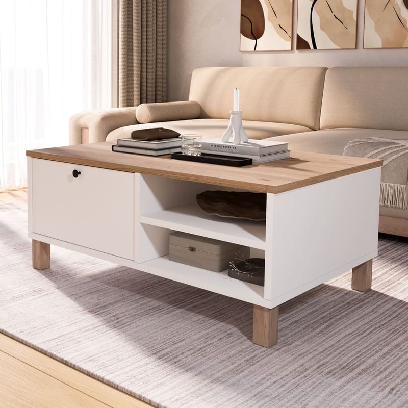 Sofabord Hanah Home Nord (90 x 38,6 x 60 cm) Hvit eik - Hvit og eik - Møbler - Bord - Sofabord