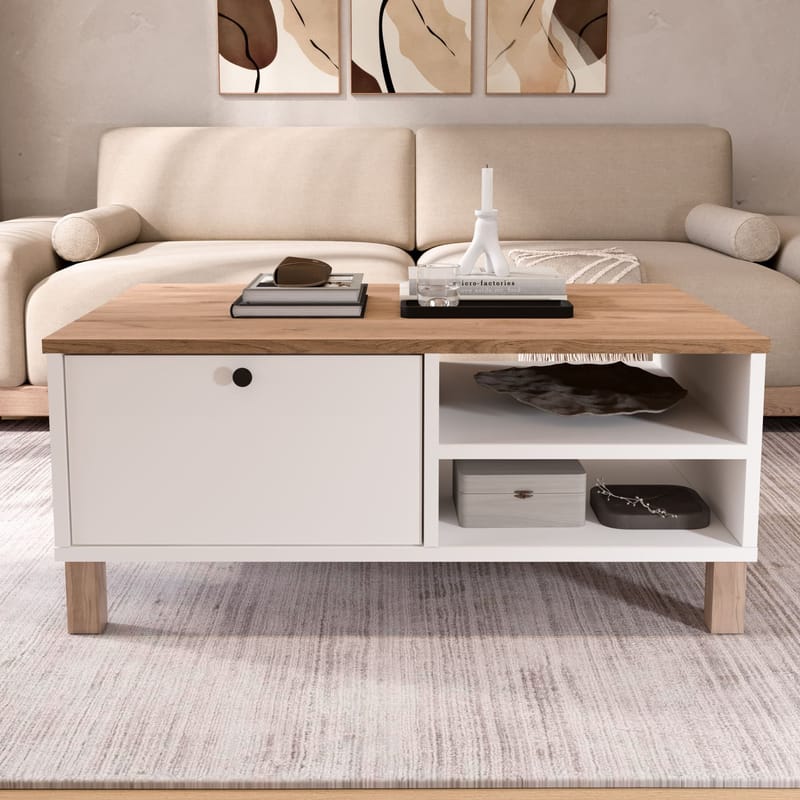 Sofabord Hanah Home Nord (90 x 38,6 x 60 cm) Hvit eik - Hvit og eik - Møbler - Bord - Sofabord