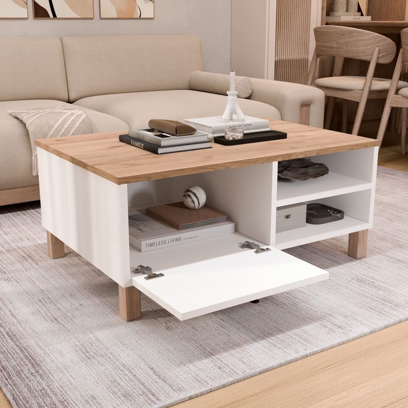 Sofabord Hanah Home Nord (90 x 38,6 x 60 cm) Hvit eik - Hvit og eik - Møbler - Bord - Sofabord