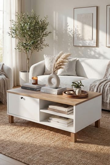 Sofabord Hanah Home Nord (90 x 38,6 x 60 cm) Hvit eik - Hvit og eik - Møbler - Bord - Sofabord