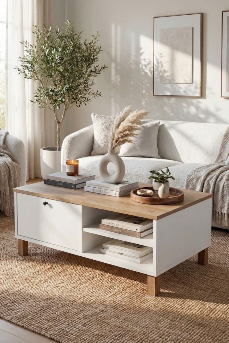 Sofabord Hanah Home Nord (90 x 38,6 x 60 cm) Hvit eik - Hvit og eik - Møbler - Bord - Sofabord