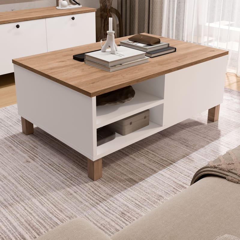 Sofabord Hanah Home Nord (90 x 38,6 x 60 cm) Hvit eik - Hvit og eik - Møbler - Bord - Sofabord