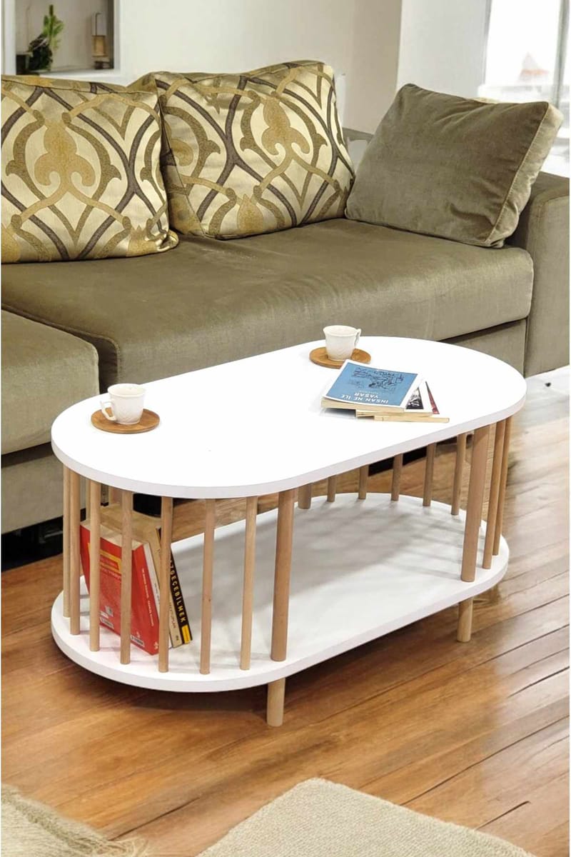 Sofabord Hanah Home Peka Round (90 x 43 x 45 cm) Hvit - Hvit - Møbler - Bord - Sofabord