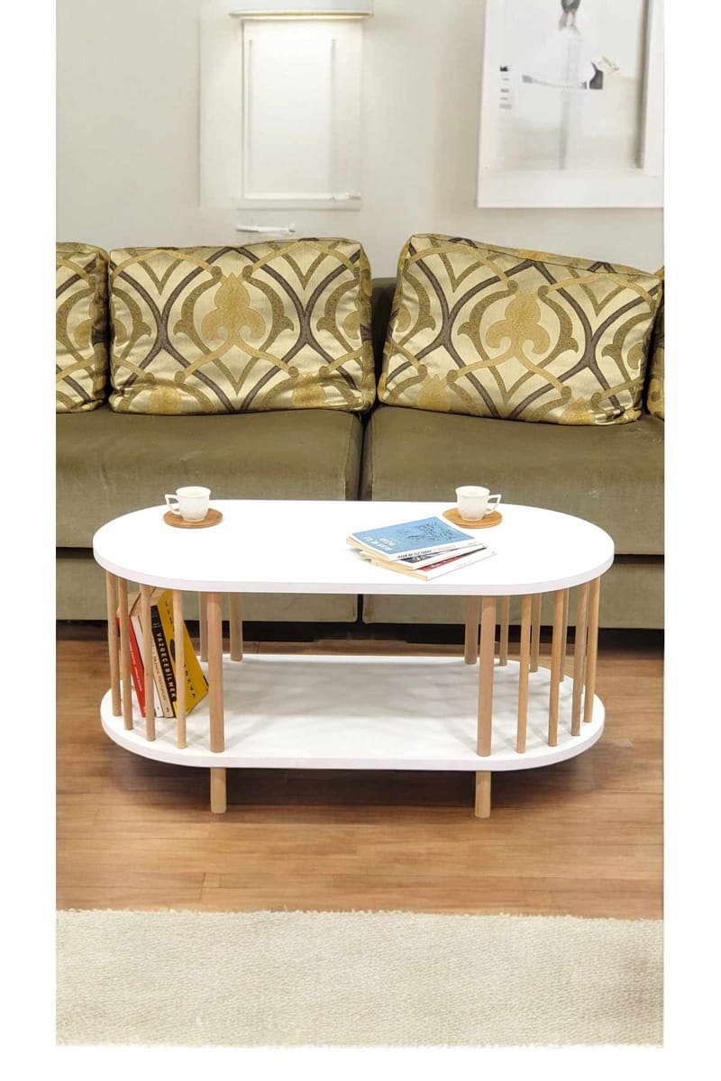 Sofabord Hanah Home Peka Round (90 x 43 x 45 cm) Hvit - Hvit - Møbler - Bord - Sofabord