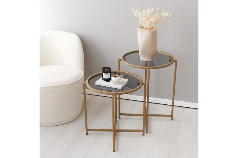 Hardinwre Settbord 50 cm Runt 2- pk - Røykfylt / Gull - Møbler - Bord - Sofabord