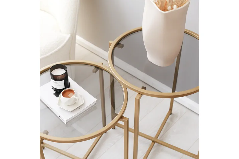 Hardinwre Settbord 50 cm Runt 2- pk - Røykfylt / Gull - Møbler - Bord - Sofabord