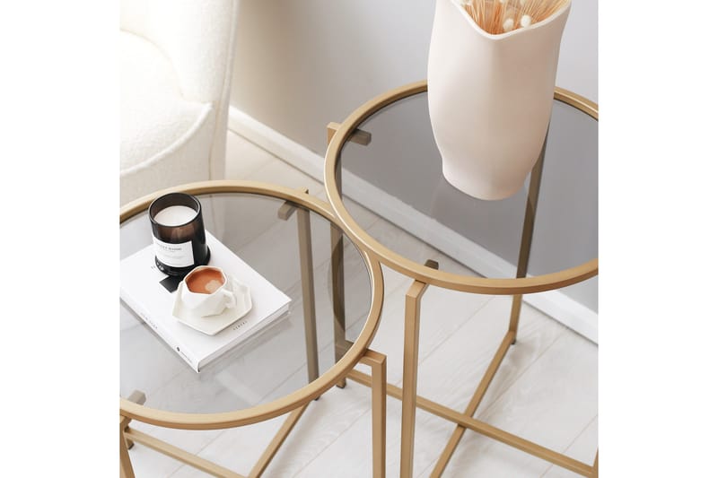 Hardinwre Settbord 50 cm Runt 2- pk - Røykfylt / Gull - Møbler - Bord - Sofabord