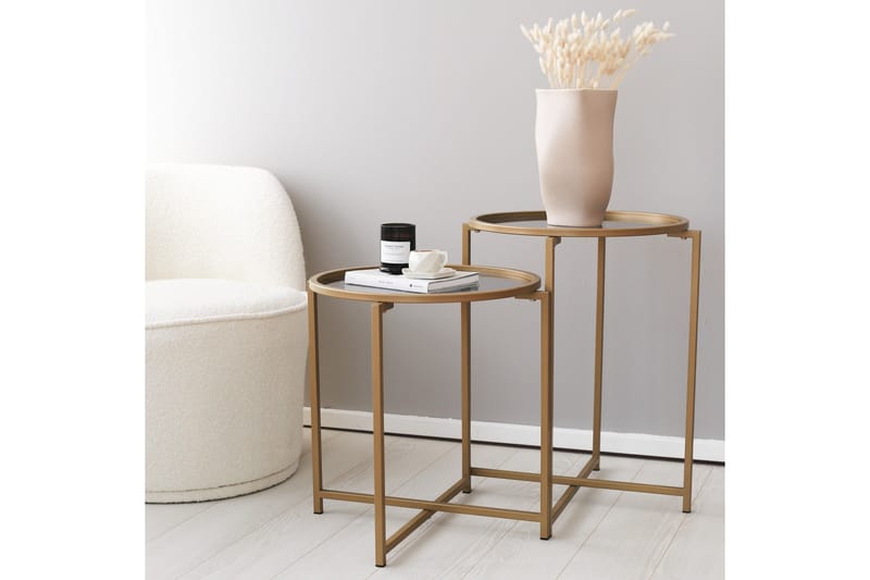 Hardinwre Settbord 50 cm Runt 2- pk - Røykfylt / Gull - Møbler - Bord - Sofabord