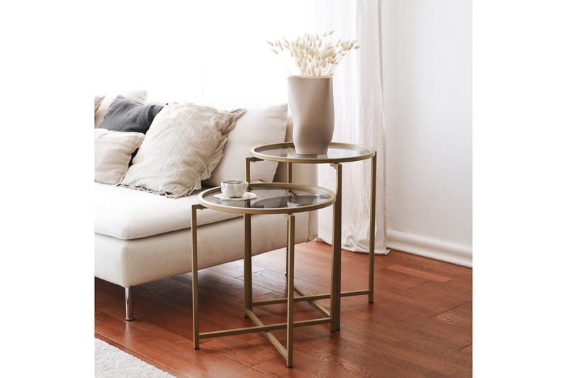 Hardinwre Settbord 50 cm Runt 2- pk - Røykfylt / Gull - Møbler - Bord - Sofabord