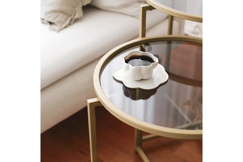 Hardinwre Settbord 50 cm Runt 2- pk - Røykfylt / Gull - Møbler - Bord - Sofabord