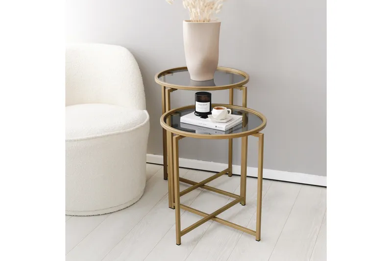 Hardinwre Settbord 50 cm Runt 2- pk - Røykfylt / Gull - Møbler - Bord - Sofabord