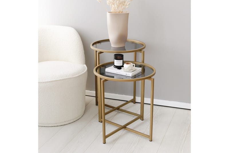 Hardinwre Settbord 50 cm Runt 2- pk - Røykfylt / Gull - Møbler - Bord - Sofabord