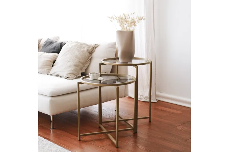 Hardinwre Sofabord 50 cm Rundt 2-pk, Gull/Røykfarget