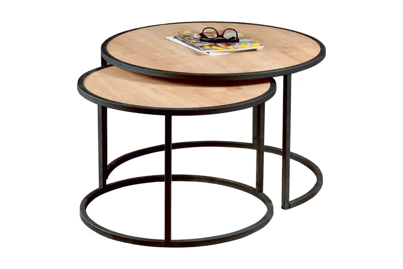 Hejde Settbord 80 cm Rundt 2 Bord - Lysebrun/Svart - Møbler - Bord - Sofabord