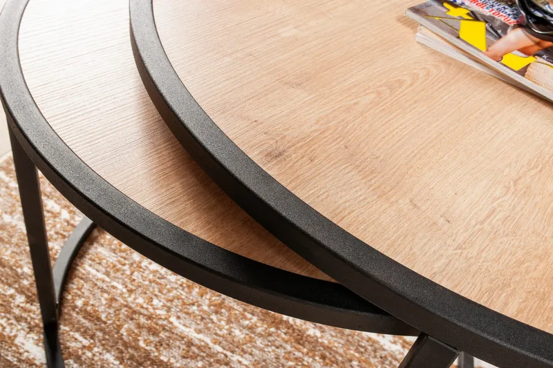 Hejde Settbord 80 cm Rundt 2 Bord - Lysebrun/Svart - Møbler - Bord - Sofabord