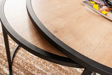 Hejde Settbord 80 cm Rundt 2 Bord - Lysebrun/Svart - Møbler - Bord - Sofabord