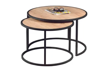 Hejde Settbord 80 cm Rundt 2 Bord - Lysebrun/Svart - Møbler - Bord - Sofabord
